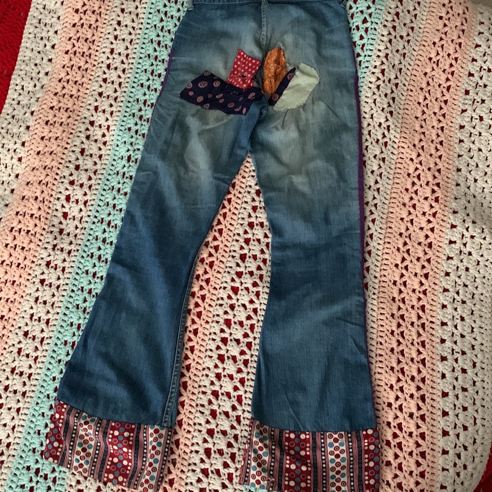 Boho Patchwork Flared Jeans - image 5